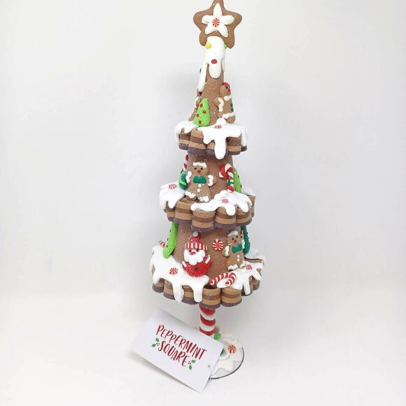 New Peppermint Square Mini Gingerbread Man Christmas Tree. Great With Rae Dunn - Picture 1 of 10